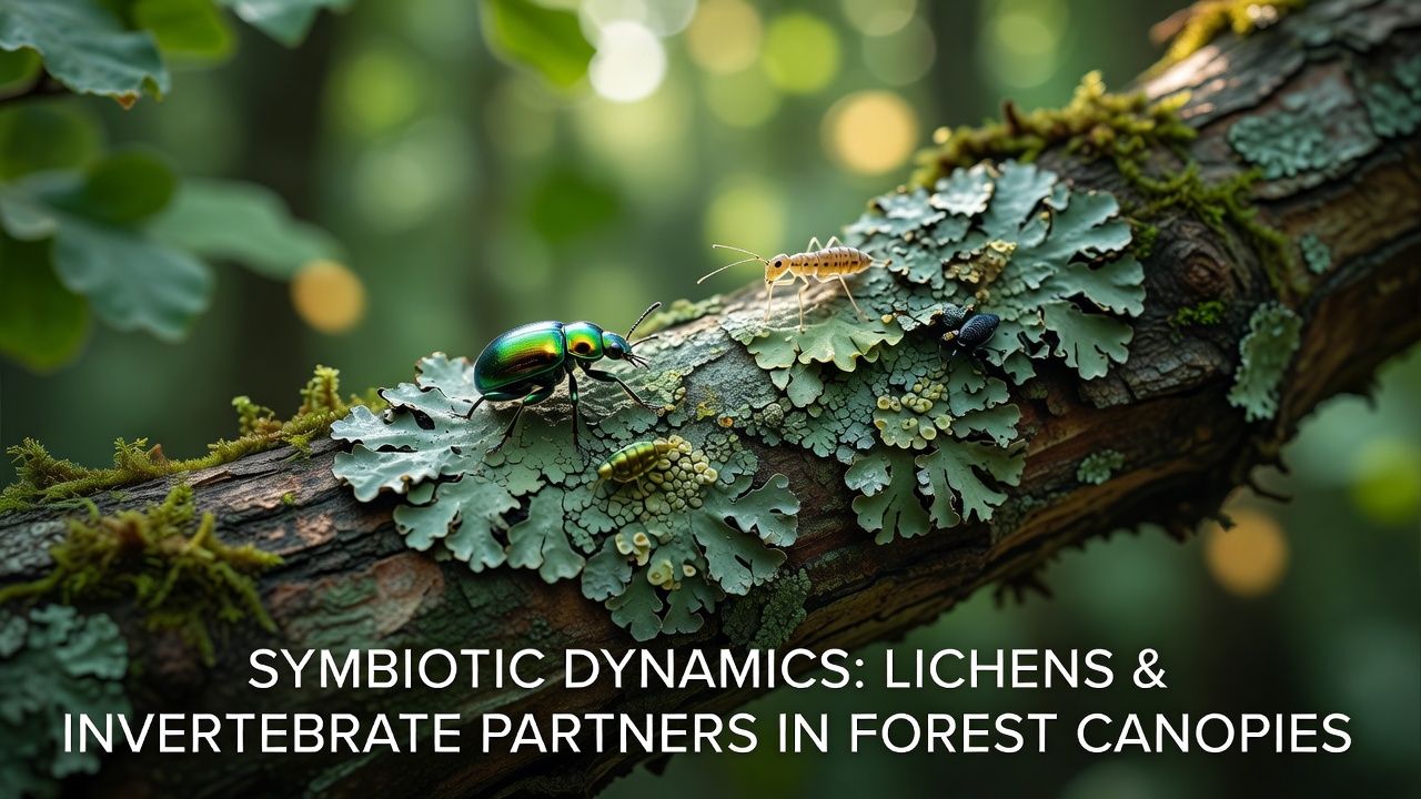 Close-up of invertebrates such as mites and springtails within lichen structures in the canopy